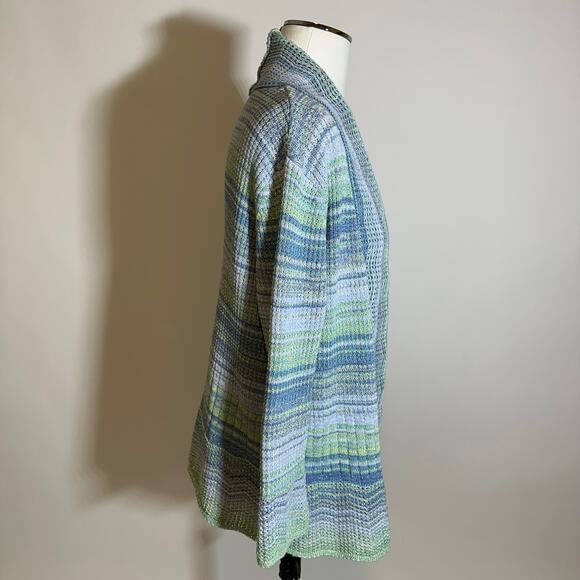 NWD Alfred Dunner Seafoam Glitter Striped Cardigan Sweater Womens Petite Size PS - Picture 2 of 9
